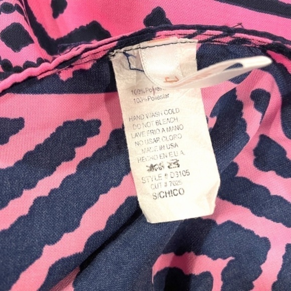 Pink Blush Magenta Navy Dress Aztec Tribal Print Shirt Style Roll Sleeve Small - Picture 9 of 11